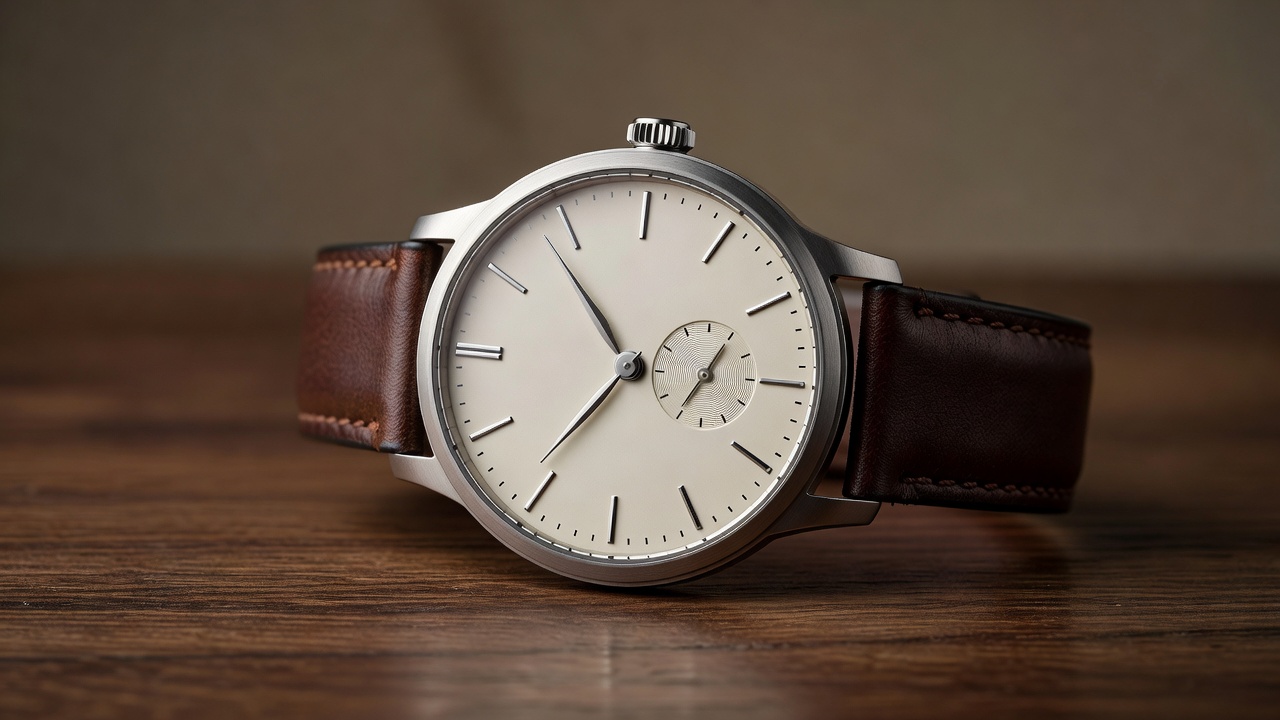 Traditional timepiece with textured dial and fine hands