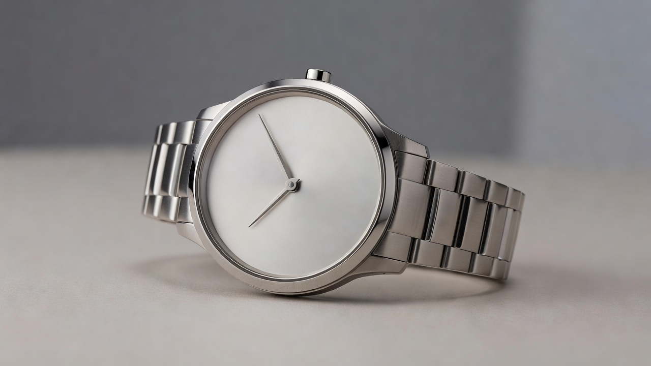 Contemporary everyday mechanical watch on steel bracelet